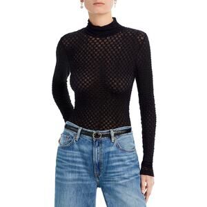 Frame 'Mesh' Black Lace Turtleneck Top Size S